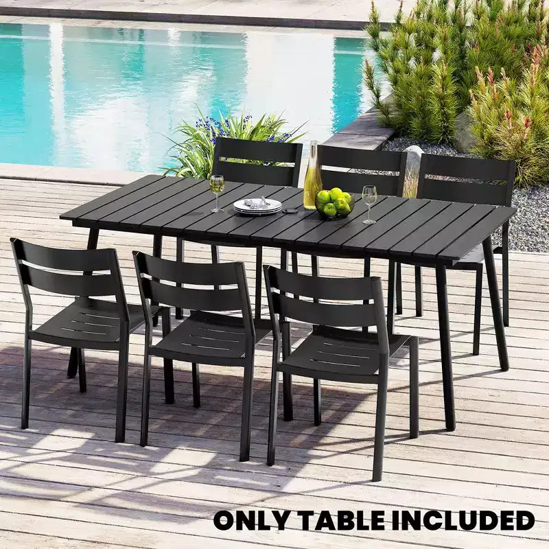 Crestlive Products Tavolo da Pranzo da Esterno per Patio Effetto Legno, Telaio in Alluminio, Foro per Ombrellone