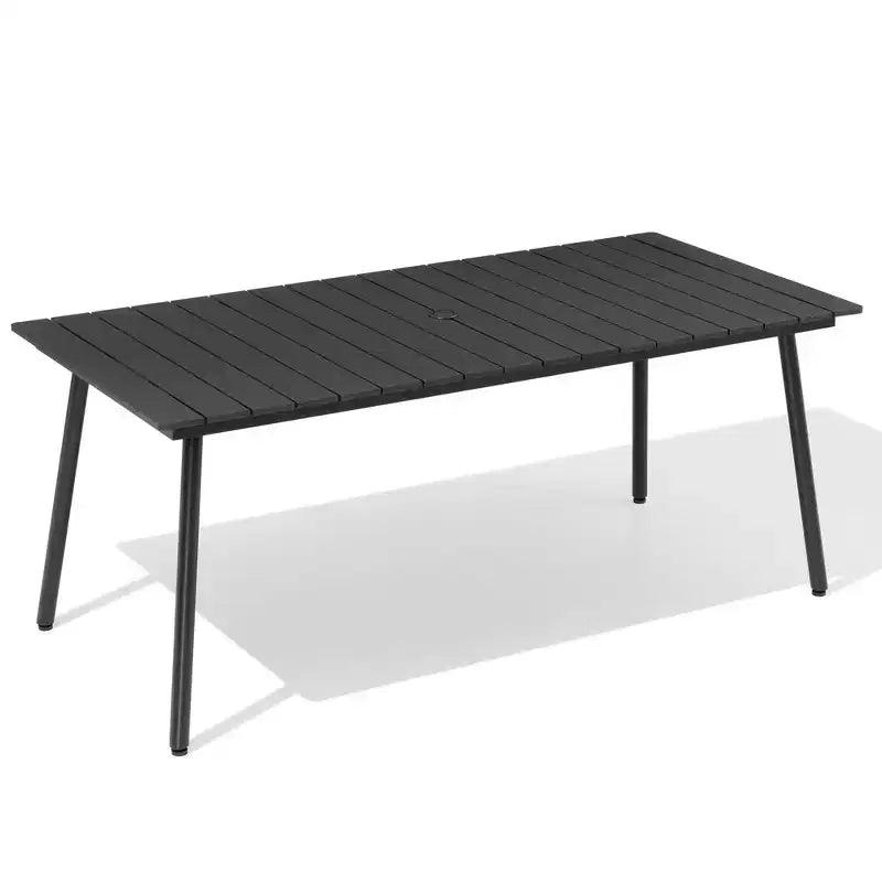 Crestlive Products Tavolo da Pranzo da Esterno per Patio Effetto Legno, Telaio in Alluminio, Foro per Ombrellone