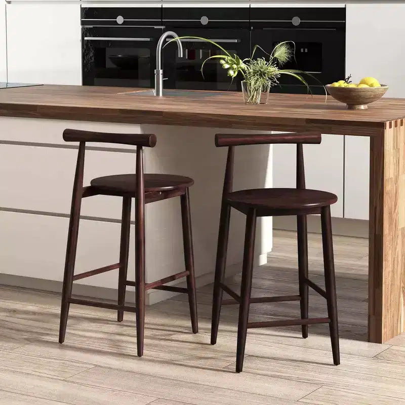 Sgabelli da Bar Costway, 2 o 4 Pezzi, Altezza Bancone, con Struttura in Legno di Acacia e Gambe di Supporto Marroni