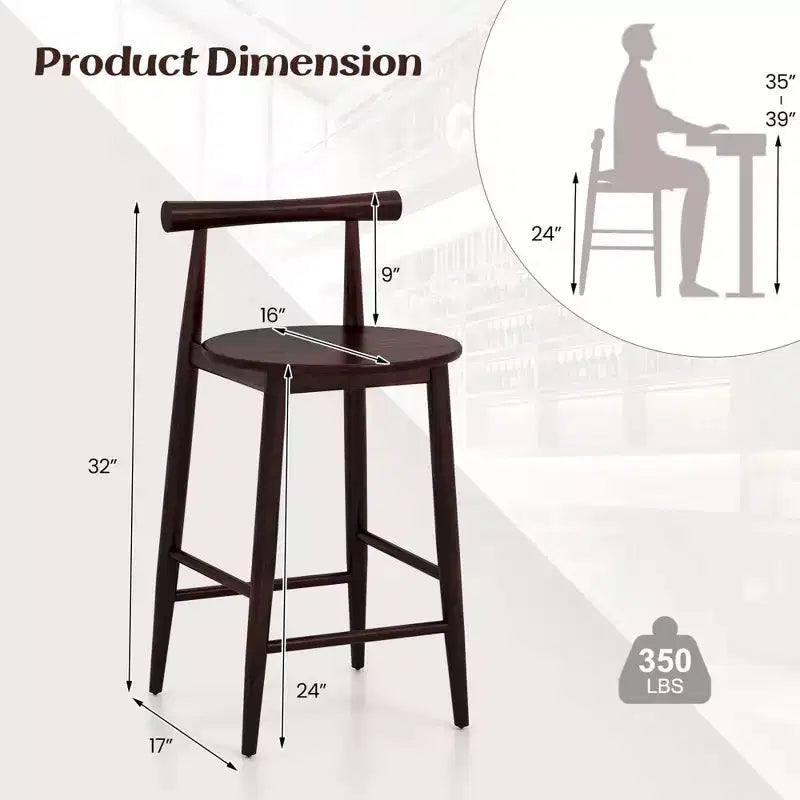 Sgabelli da Bar Costway, 2 o 4 Pezzi, Altezza Bancone, con Struttura in Legno di Acacia e Gambe di Supporto Marroni