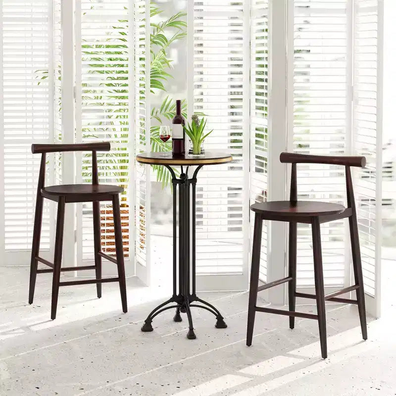 Sgabelli da Bar Costway, 2 o 4 Pezzi, Altezza Bancone, con Struttura in Legno di Acacia e Gambe di Supporto Marroni