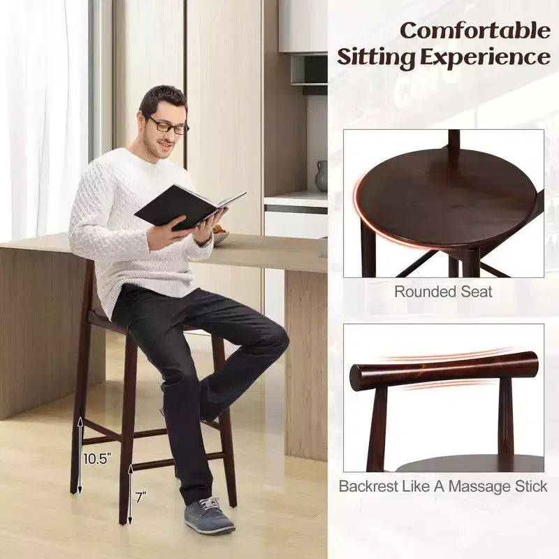 Sgabelli da Bar Costway, 2 o 4 Pezzi, Altezza Bancone, con Struttura in Legno di Acacia e Gambe di Supporto Marroni