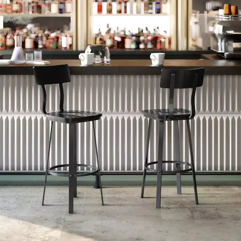Sgabello da bar per ristorante Flash Furniture con sedile e schienale in legno e struttura verniciata a polvere