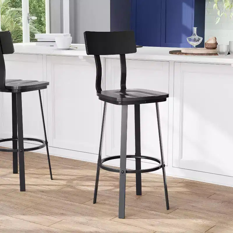Sgabello da bar per ristorante Flash Furniture con sedile e schienale in legno e struttura verniciata a polvere