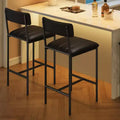 Bar Stools Set of 2, Kitchen Bar Stools with Footrest, PU Upholstered Counter Height Barstool, Bar Chairs for Kitchen Island, Counter, Classic Black