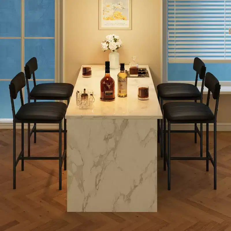 Set di 2 sgabelli da bar, Sgabelli da bar da cucina con poggiapiedi, Sgabello da bar imbottito in PU altezza bancone, Sedie da bar per isola cucina, Bancone, Nero classico