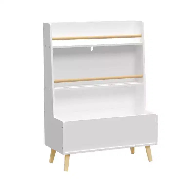 Scaffale per libri per bambini con organizer per giocattoli, libreria in legno a 3 livelli per bambini, organizer per giocattoli con gambe, libreria per la cameretta dei bambini, bianco
