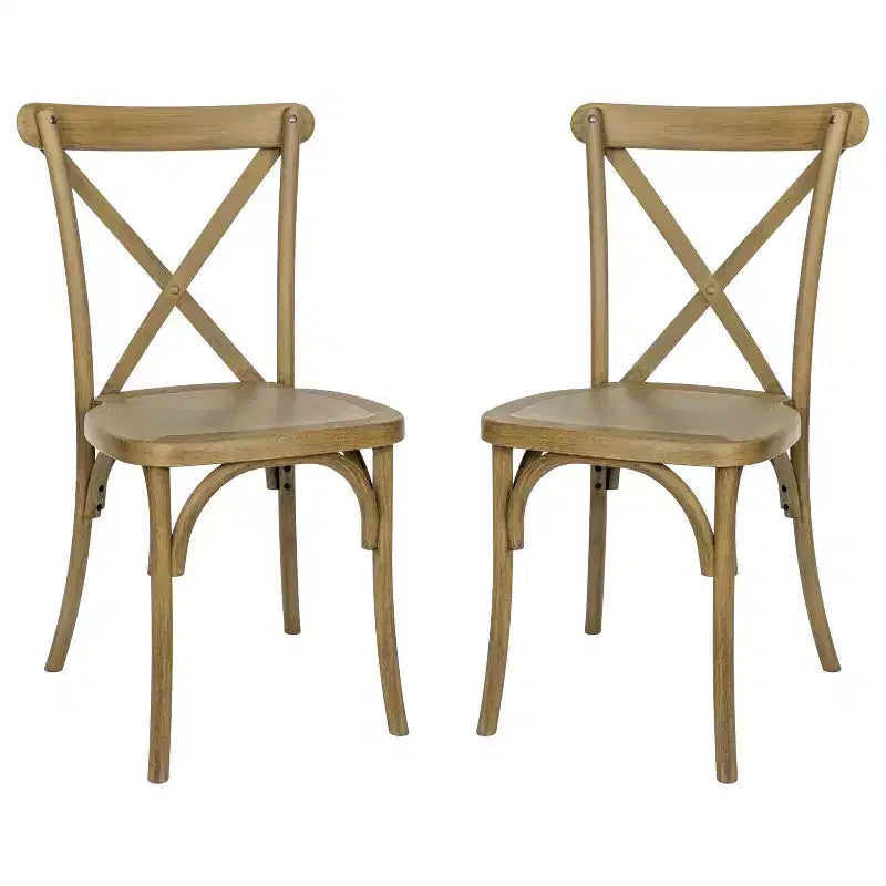 Flash Furniture HERCULES 2 Pack Commercial Indoor/Outdoor Wood Look Resin Cross Back Chair