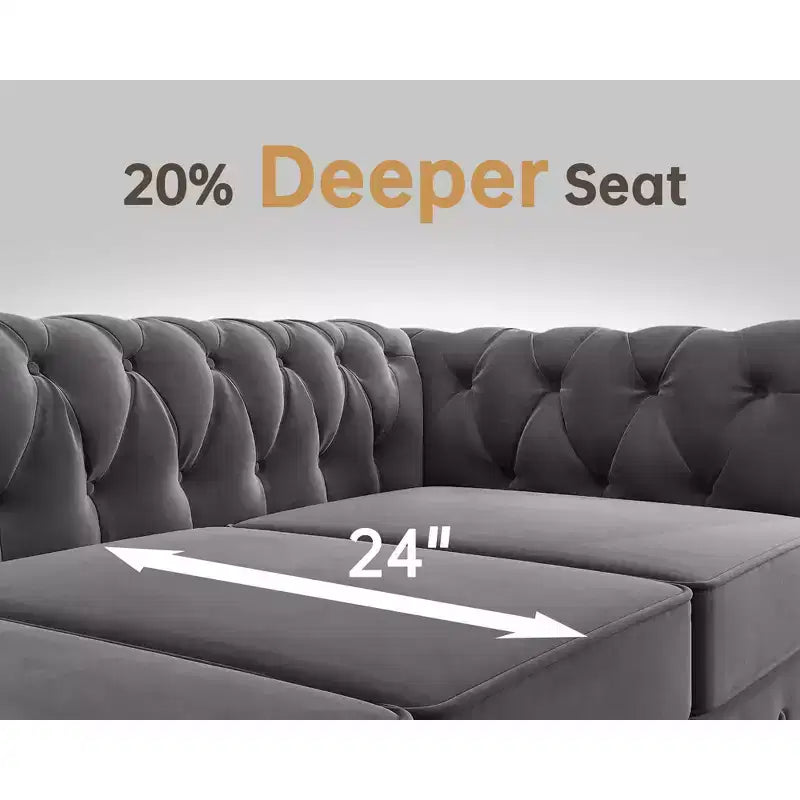Divano a 3 posti con braccioli arrotolati stile Chesterfield da 82 pollici con cuscini rimovibili in grigio - Morden Fort