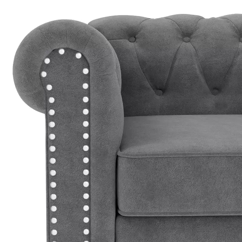 Divano a 3 posti con braccioli arrotolati stile Chesterfield da 82 pollici con cuscini rimovibili in grigio - Morden Fort