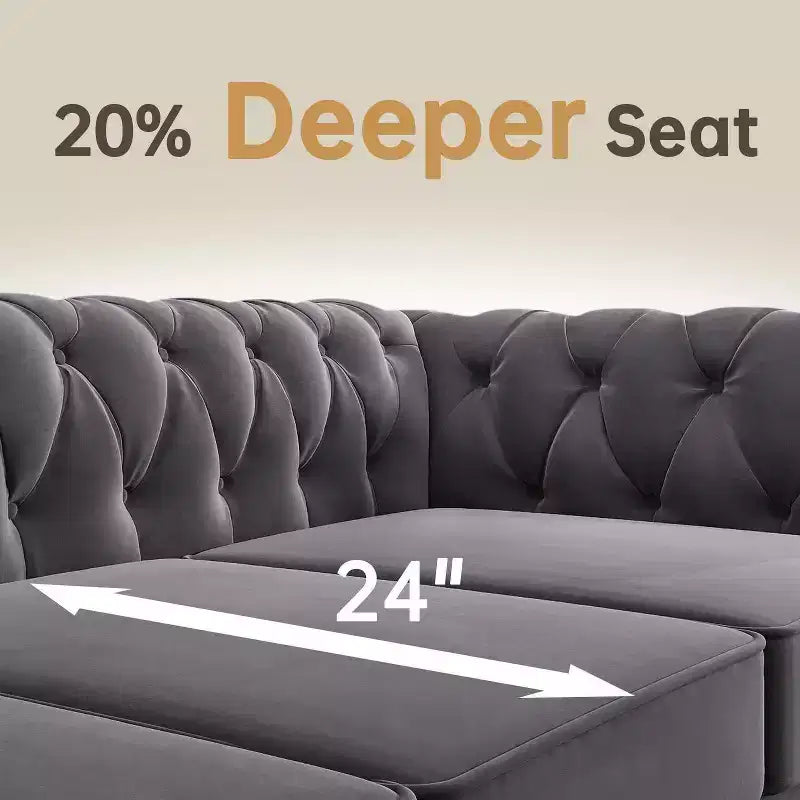 Divano a 3 posti con braccioli arrotolati stile Chesterfield da 82 pollici con cuscini rimovibili in grigio - Morden Fort