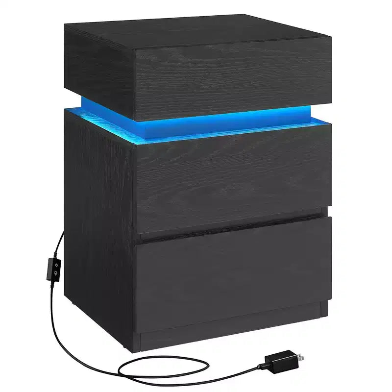 VASAGLE Comodino con luci LED, Colori della Luce Regolabili, Tavolino da Notte, Tavolino Laterale con 3 Cassetti, 35 x 40 x 55 cm