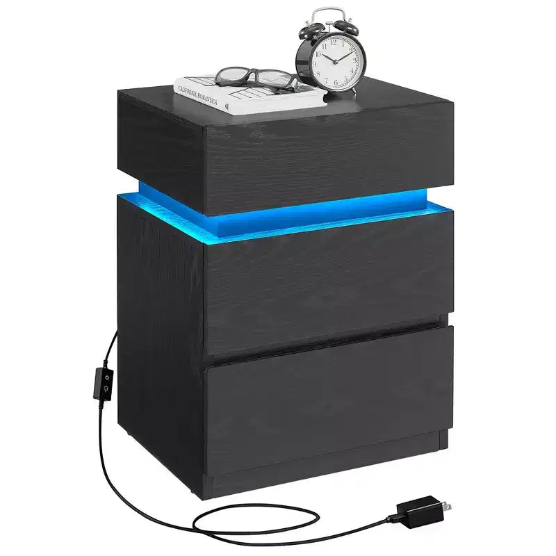 VASAGLE Comodino con luci LED, Colori della Luce Regolabili, Tavolino da Notte, Tavolino Laterale con 3 Cassetti, 35 x 40 x 55 cm