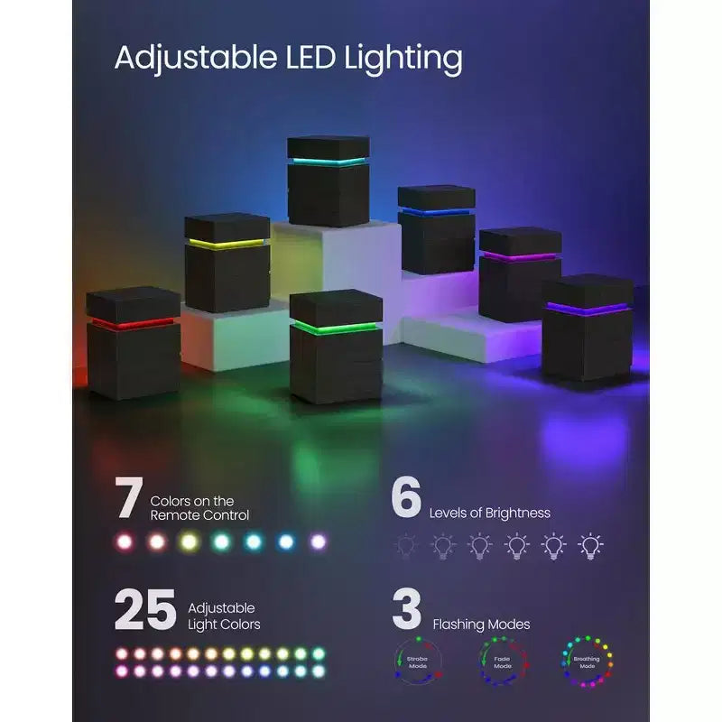 VASAGLE Comodino con luci LED, Colori della Luce Regolabili, Tavolino da Notte, Tavolino Laterale con 3 Cassetti, 35 x 40 x 55 cm