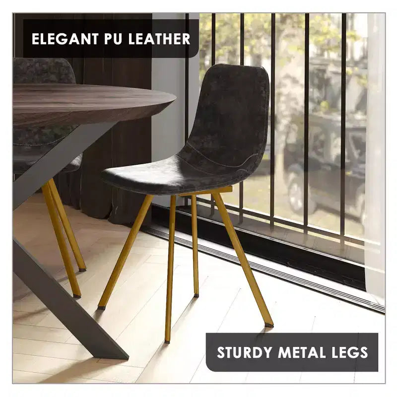 LeisureMod Markley - Set di 4 sedie da pranzo moderne in similpelle con gambe dorate, seduta imbottita, design elegante per cucina, sala da pranzo, ufficio o bar