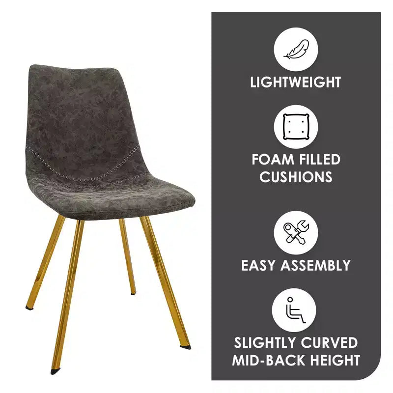 LeisureMod Markley - Set di 4 sedie da pranzo moderne in similpelle con gambe dorate, seduta imbottita, design elegante per cucina, sala da pranzo, ufficio o bar