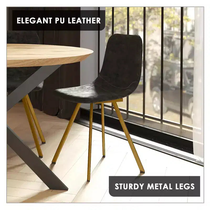 LeisureMod Markley - Set di 4 sedie da pranzo moderne in similpelle con gambe dorate, seduta imbottita, design elegante per cucina, sala da pranzo, ufficio o bar