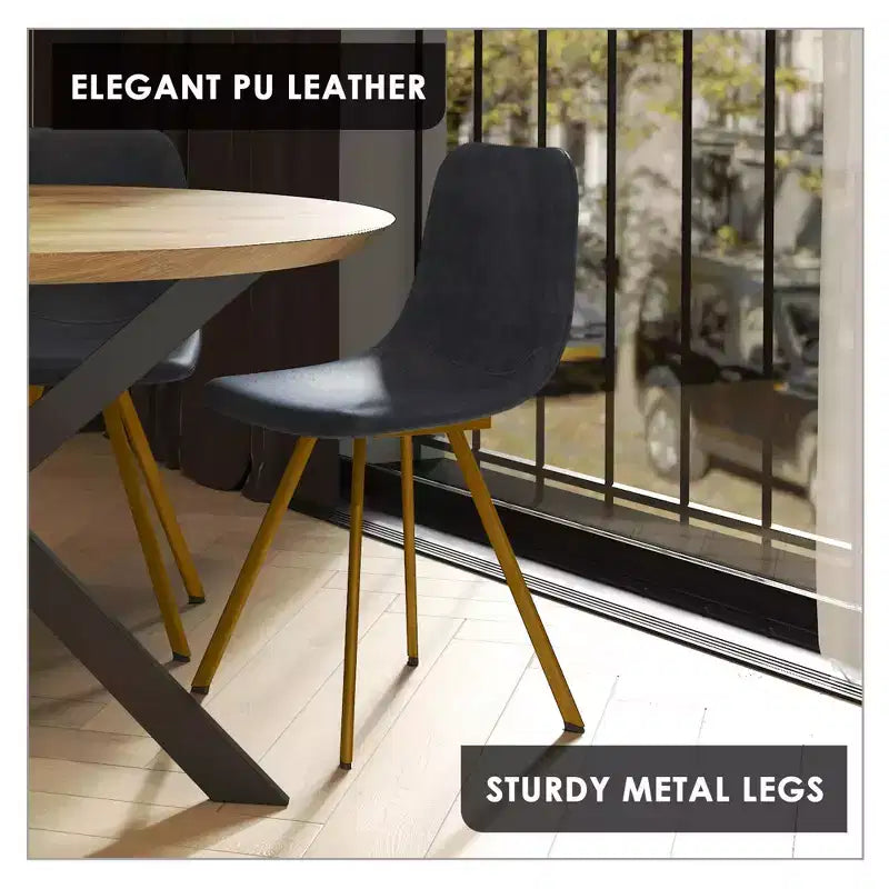 LeisureMod Markley - Set di 4 sedie da pranzo moderne in similpelle con gambe dorate, seduta imbottita, design elegante per cucina, sala da pranzo, ufficio o bar