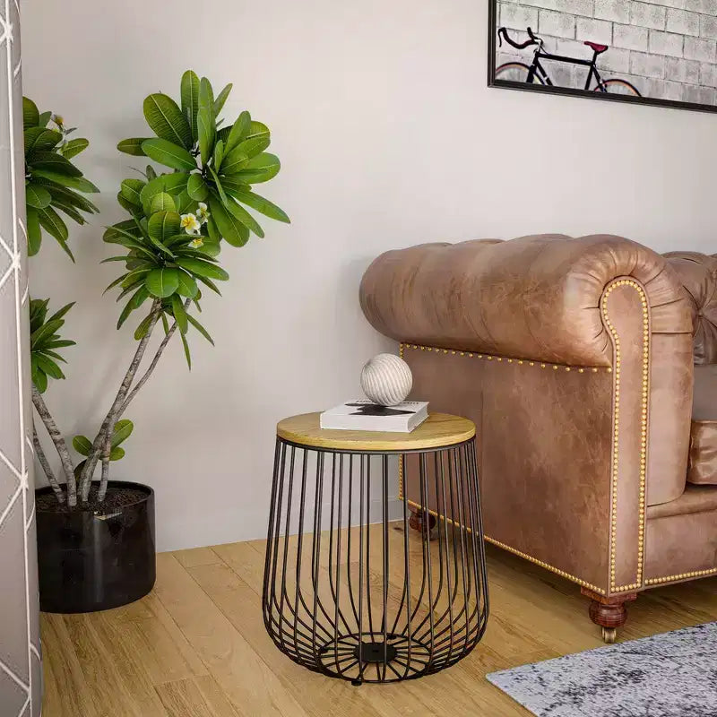 Tavolino Moderno Mid-Century LeisureMod Runswick - Tavolino d'Appoggio in Legno e Metallo con Vano Contenitore a Scomparsa e Vano Segreto