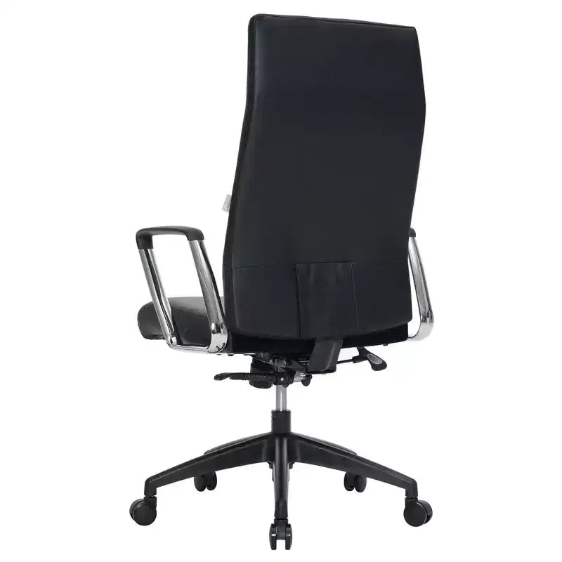 LeisureMod Hilton Sedia da Ufficio Ribbed in Pelle a Schienale Alto - Telaio in Acciaio Resistente Girevole e Inclinabile - Sedia da Scrivania Direzionale Moderna