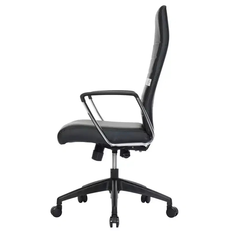 LeisureMod Hilton Sedia da Ufficio Ribbed in Pelle a Schienale Alto - Telaio in Acciaio Resistente Girevole e Inclinabile - Sedia da Scrivania Direzionale Moderna