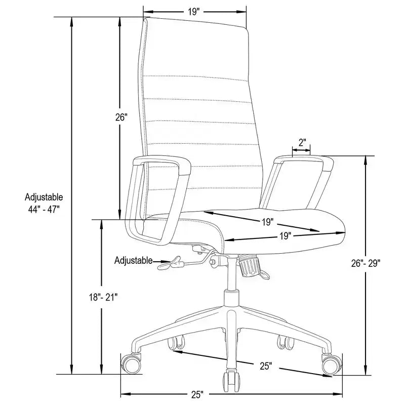 LeisureMod Hilton Sedia da Ufficio Ribbed in Pelle a Schienale Alto - Telaio in Acciaio Resistente Girevole e Inclinabile - Sedia da Scrivania Direzionale Moderna
