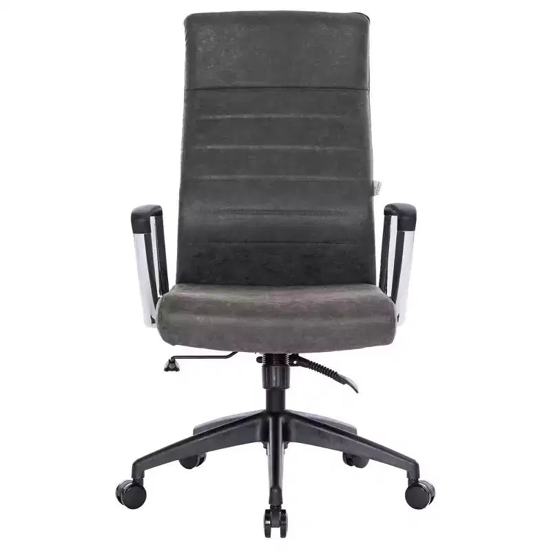 LeisureMod Hilton Sedia da Ufficio Ribbed in Pelle a Schienale Alto - Telaio in Acciaio Resistente Girevole e Inclinabile - Sedia da Scrivania Direzionale Moderna