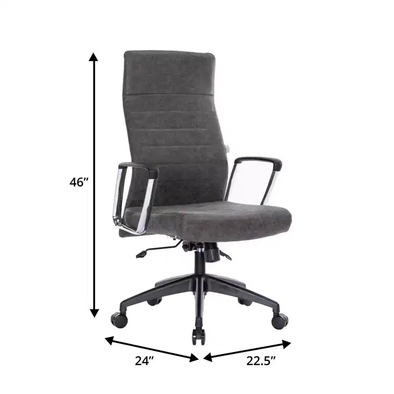 LeisureMod Hilton Sedia da Ufficio Ribbed in Pelle a Schienale Alto - Telaio in Acciaio Resistente Girevole e Inclinabile - Sedia da Scrivania Direzionale Moderna