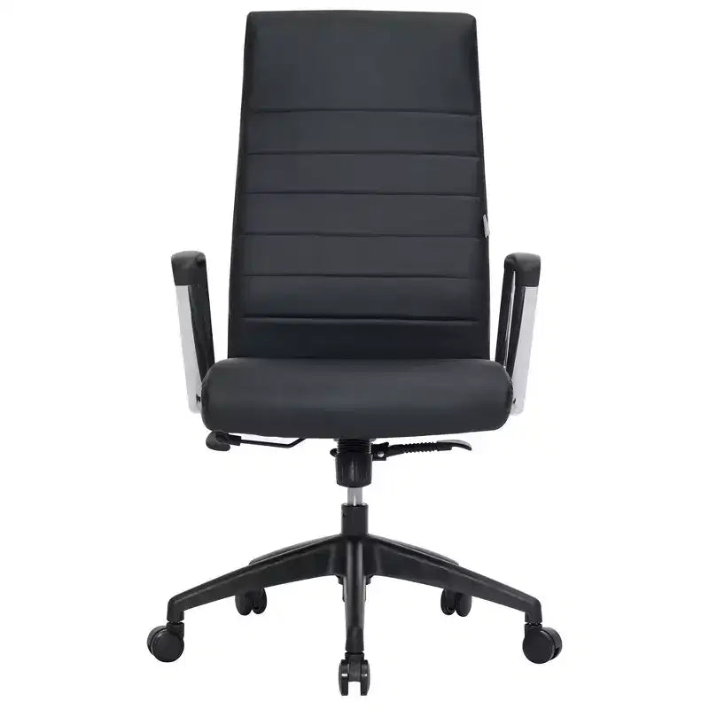 LeisureMod Hilton Sedia da Ufficio Ribbed in Pelle a Schienale Alto - Telaio in Acciaio Resistente Girevole e Inclinabile - Sedia da Scrivania Direzionale Moderna