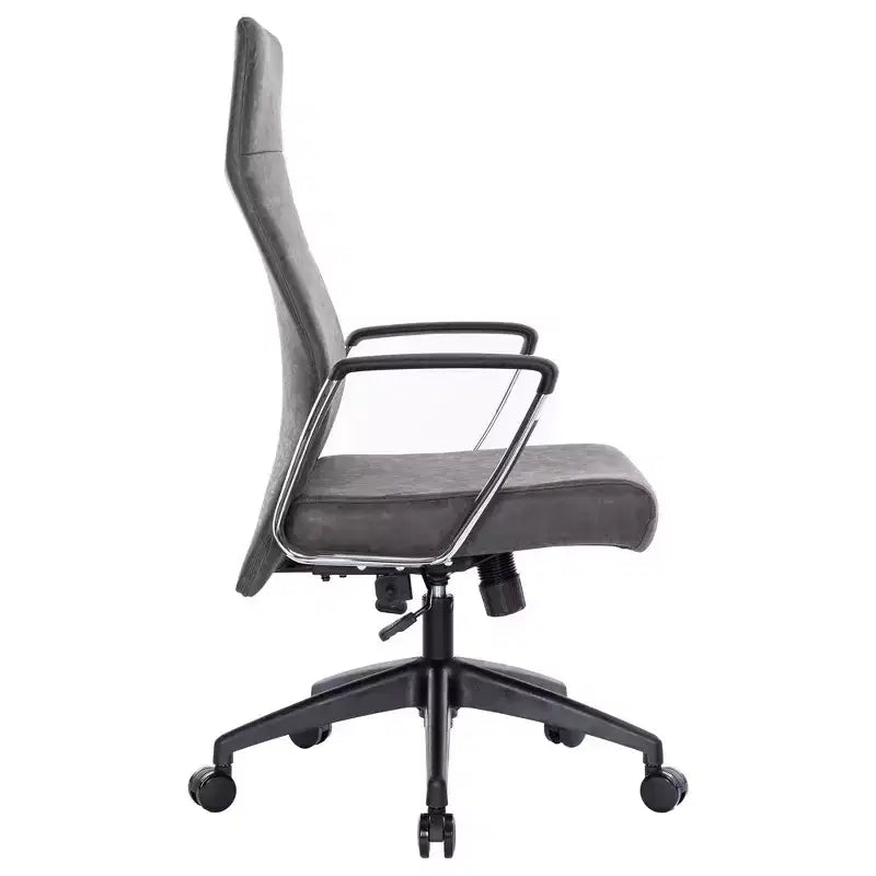 LeisureMod Hilton Sedia da Ufficio Ribbed in Pelle a Schienale Alto - Telaio in Acciaio Resistente Girevole e Inclinabile - Sedia da Scrivania Direzionale Moderna