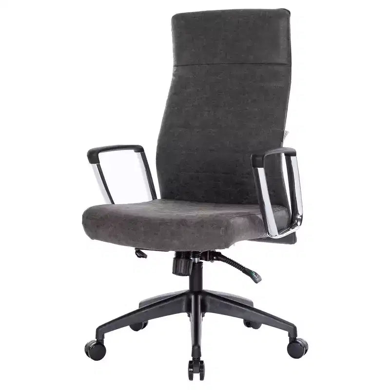 LeisureMod Hilton Sedia da Ufficio Ribbed in Pelle a Schienale Alto - Telaio in Acciaio Resistente Girevole e Inclinabile - Sedia da Scrivania Direzionale Moderna