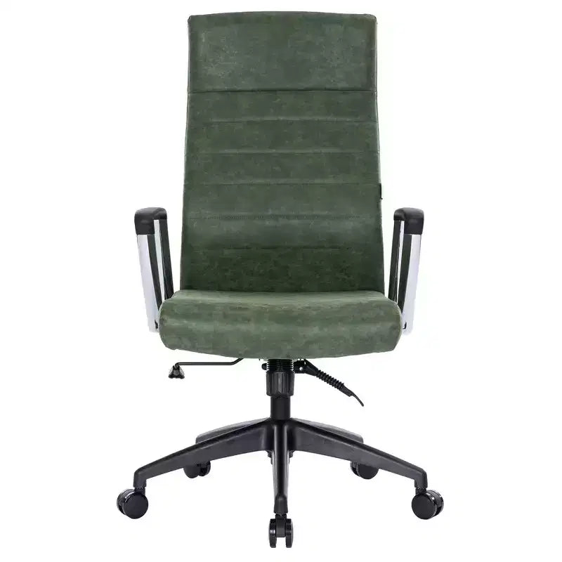 LeisureMod Hilton Sedia da Ufficio Ribbed in Pelle a Schienale Alto - Telaio in Acciaio Resistente Girevole e Inclinabile - Sedia da Scrivania Direzionale Moderna
