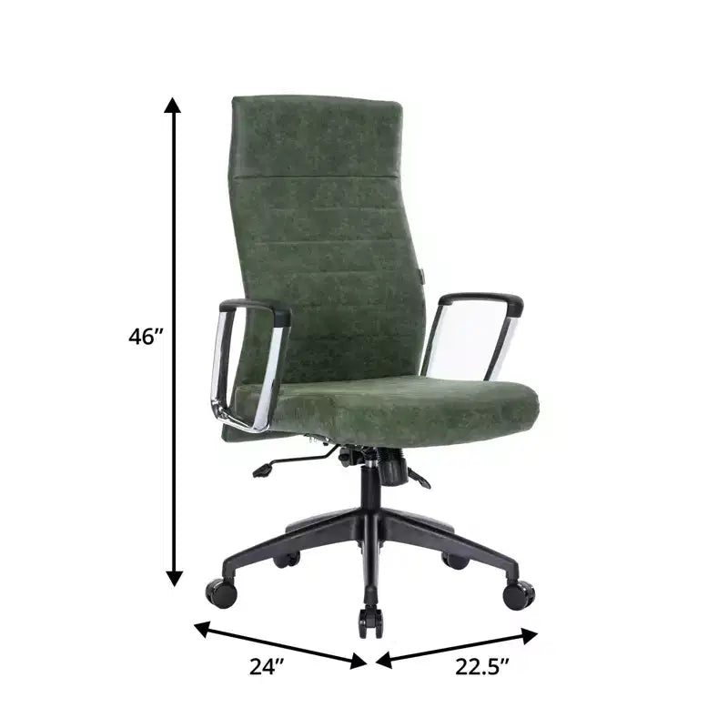 LeisureMod Hilton Sedia da Ufficio Ribbed in Pelle a Schienale Alto - Telaio in Acciaio Resistente Girevole e Inclinabile - Sedia da Scrivania Direzionale Moderna