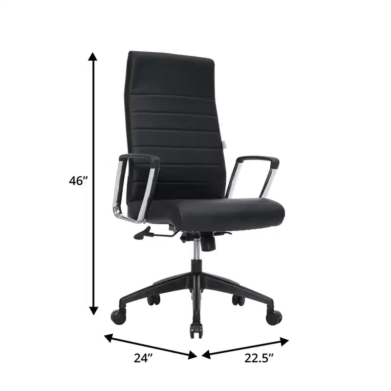 LeisureMod Hilton Sedia da Ufficio Ribbed in Pelle a Schienale Alto - Telaio in Acciaio Resistente Girevole e Inclinabile - Sedia da Scrivania Direzionale Moderna