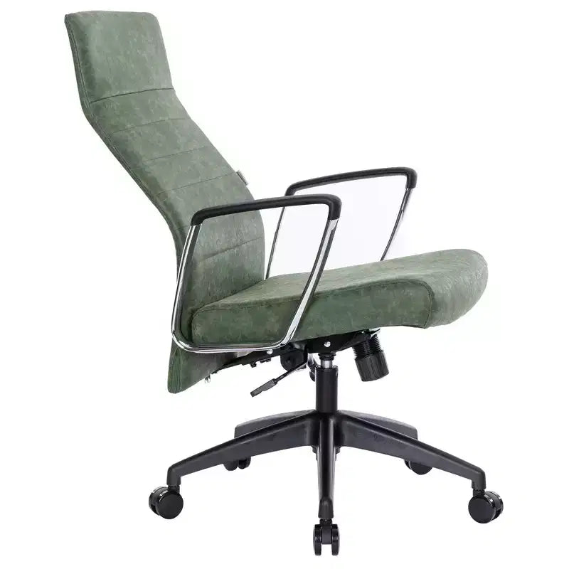 LeisureMod Hilton Sedia da Ufficio Ribbed in Pelle a Schienale Alto - Telaio in Acciaio Resistente Girevole e Inclinabile - Sedia da Scrivania Direzionale Moderna