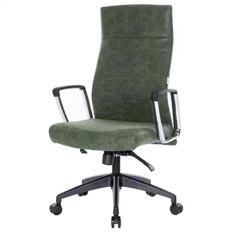 LeisureMod Hilton Sedia da Ufficio Ribbed in Pelle a Schienale Alto - Telaio in Acciaio Resistente Girevole e Inclinabile - Sedia da Scrivania Direzionale Moderna