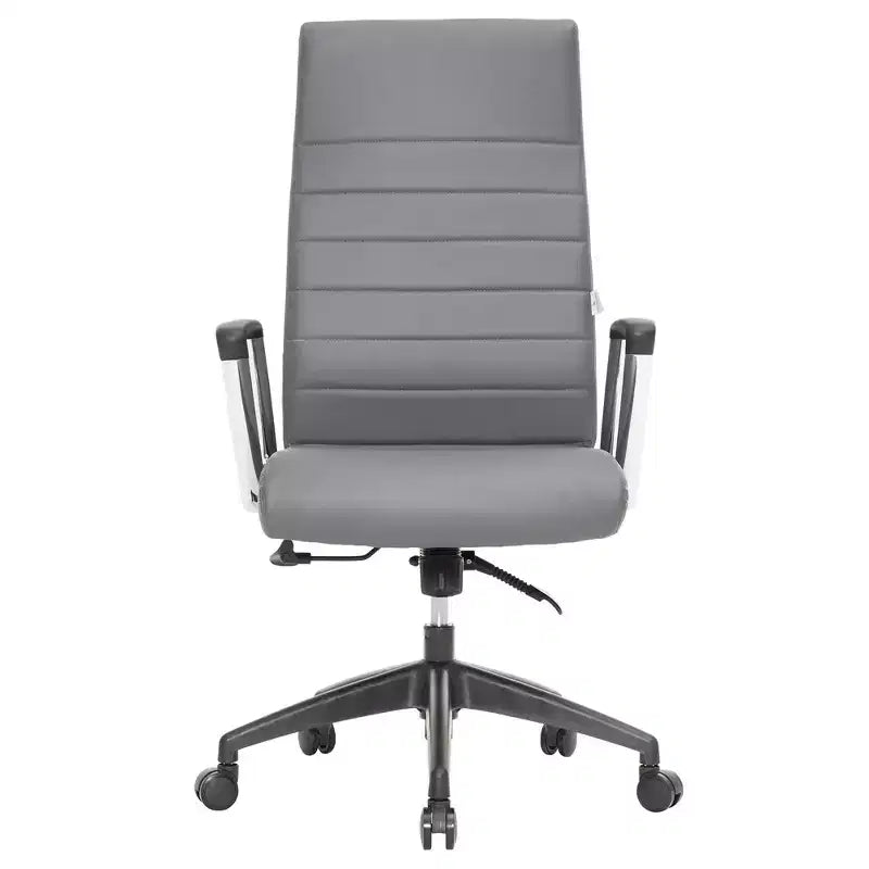 LeisureMod Hilton Sedia da Ufficio Ribbed in Pelle a Schienale Alto - Telaio in Acciaio Resistente Girevole e Inclinabile - Sedia da Scrivania Direzionale Moderna