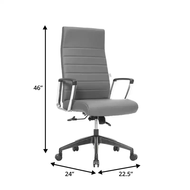 LeisureMod Hilton Sedia da Ufficio Ribbed in Pelle a Schienale Alto - Telaio in Acciaio Resistente Girevole e Inclinabile - Sedia da Scrivania Direzionale Moderna