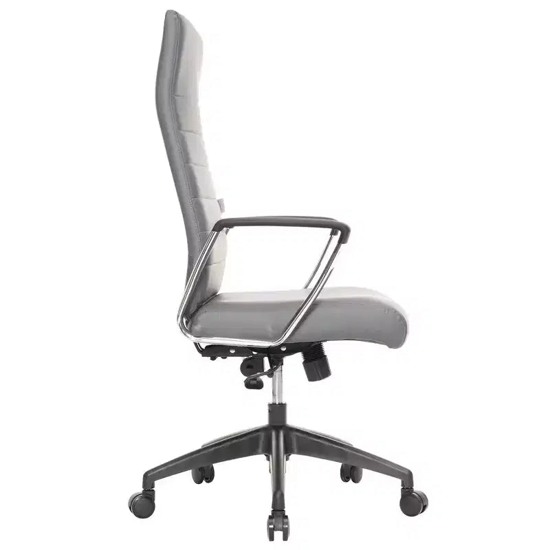 LeisureMod Hilton Sedia da Ufficio Ribbed in Pelle a Schienale Alto - Telaio in Acciaio Resistente Girevole e Inclinabile - Sedia da Scrivania Direzionale Moderna