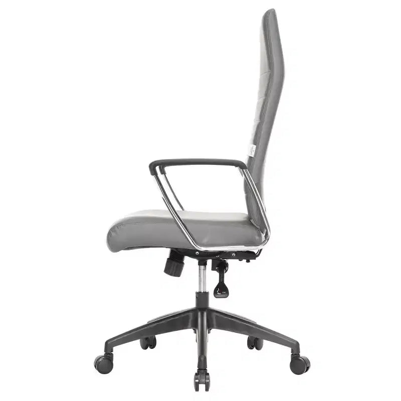 LeisureMod Hilton Sedia da Ufficio Ribbed in Pelle a Schienale Alto - Telaio in Acciaio Resistente Girevole e Inclinabile - Sedia da Scrivania Direzionale Moderna