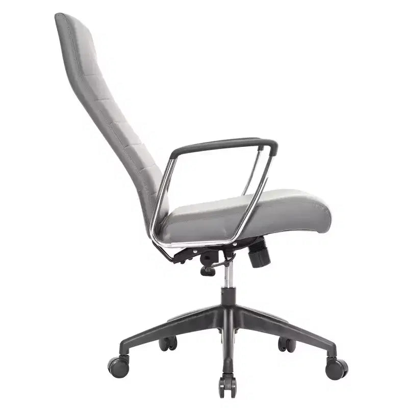 LeisureMod Hilton Sedia da Ufficio Ribbed in Pelle a Schienale Alto - Telaio in Acciaio Resistente Girevole e Inclinabile - Sedia da Scrivania Direzionale Moderna