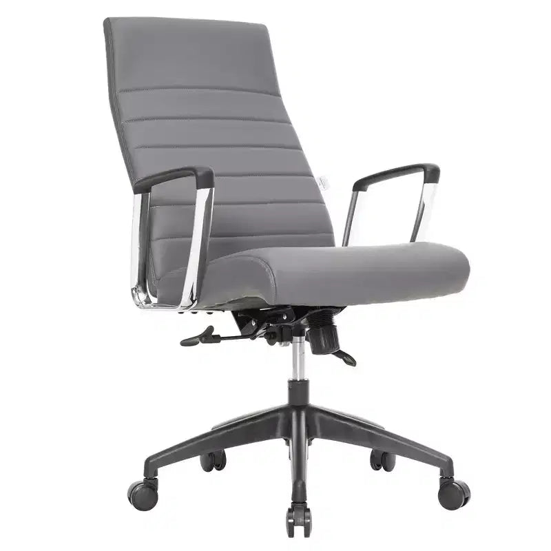 LeisureMod Hilton Sedia da Ufficio Ribbed in Pelle a Schienale Alto - Telaio in Acciaio Resistente Girevole e Inclinabile - Sedia da Scrivania Direzionale Moderna