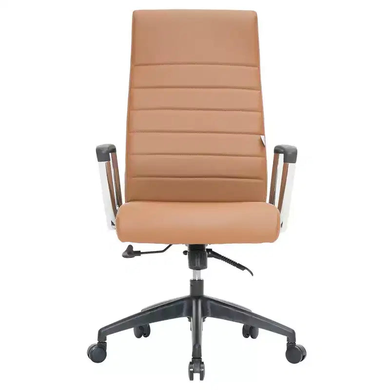LeisureMod Hilton Sedia da Ufficio Ribbed in Pelle a Schienale Alto - Telaio in Acciaio Resistente Girevole e Inclinabile - Sedia da Scrivania Direzionale Moderna