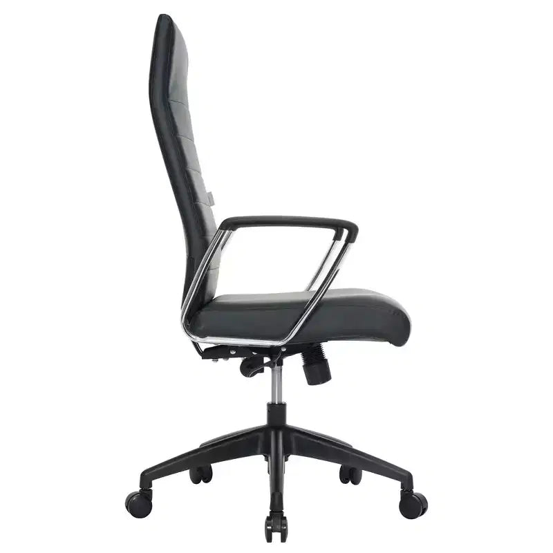 LeisureMod Hilton Sedia da Ufficio Ribbed in Pelle a Schienale Alto - Telaio in Acciaio Resistente Girevole e Inclinabile - Sedia da Scrivania Direzionale Moderna