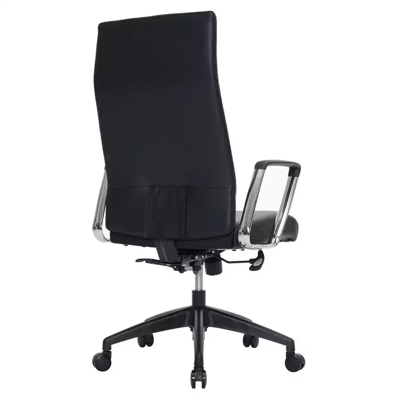 LeisureMod Hilton Sedia da Ufficio Ribbed in Pelle a Schienale Alto - Telaio in Acciaio Resistente Girevole e Inclinabile - Sedia da Scrivania Direzionale Moderna