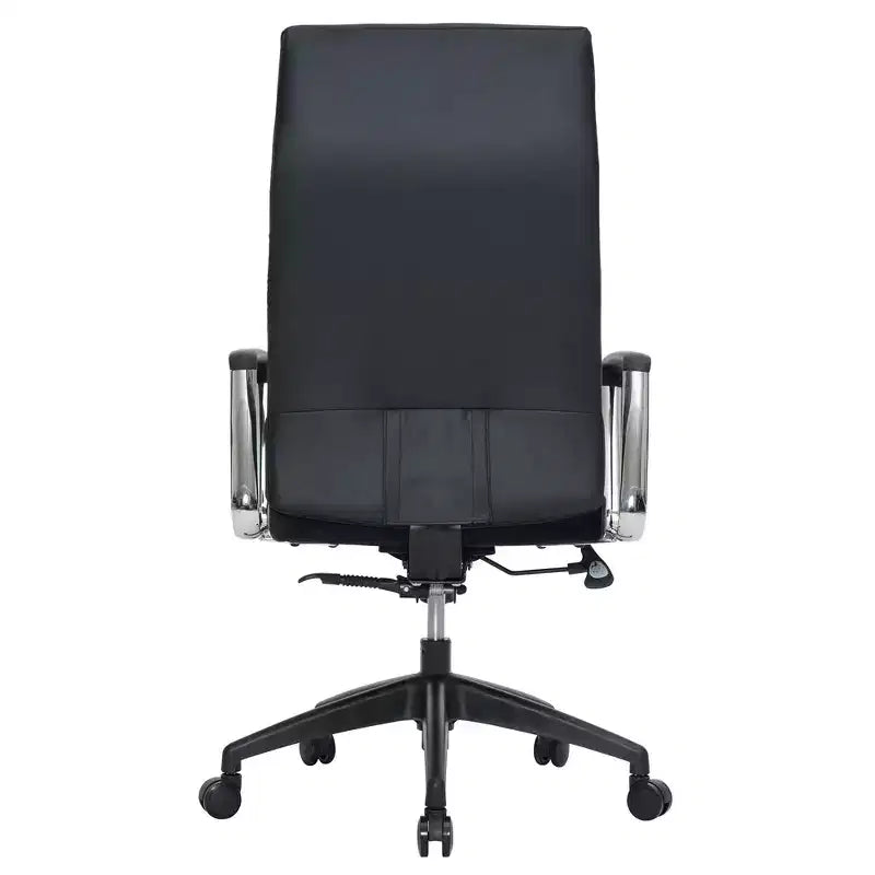 LeisureMod Hilton Sedia da Ufficio Ribbed in Pelle a Schienale Alto - Telaio in Acciaio Resistente Girevole e Inclinabile - Sedia da Scrivania Direzionale Moderna