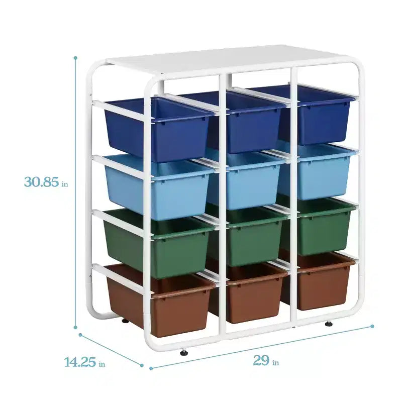 ECR4Kids Scaffale a 4 Ripiani con 12 Contenitori, 4x3, Organizzazione Multiuso