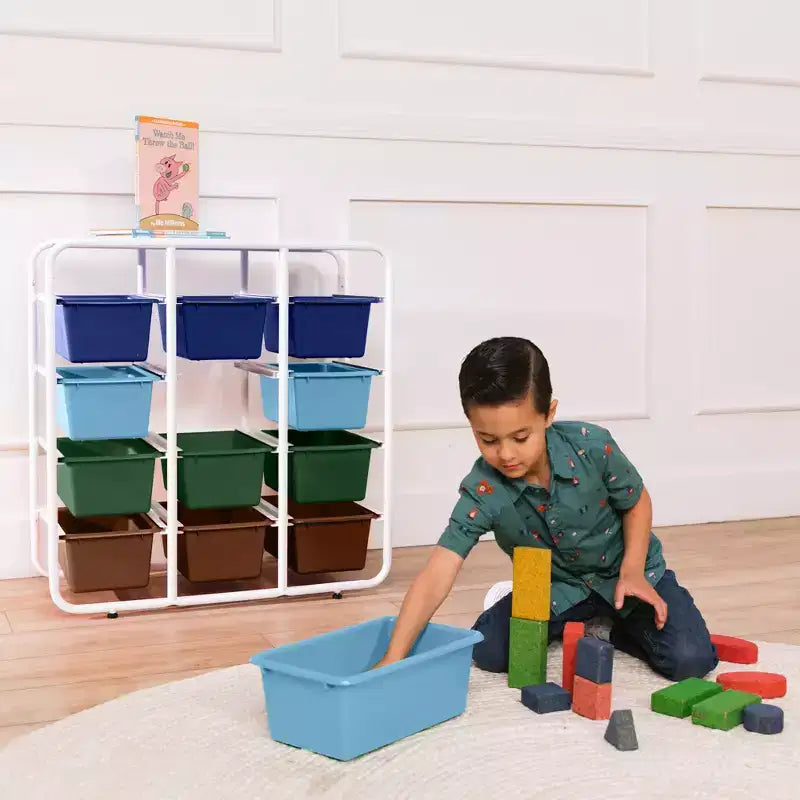 ECR4Kids Scaffale a 4 Ripiani con 12 Contenitori, 4x3, Organizzazione Multiuso