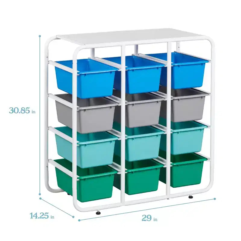ECR4Kids Scaffale a 4 Ripiani con 12 Contenitori, 4x3, Organizzazione Multiuso