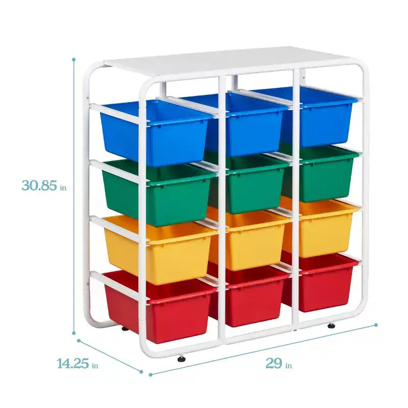 ECR4Kids Scaffale a 4 Ripiani con 12 Contenitori, 4x3, Organizzazione Multiuso